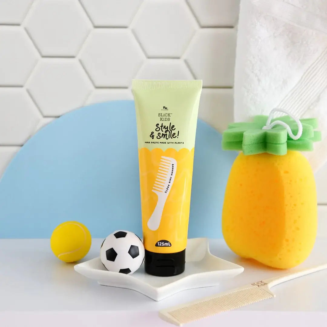 kids natural hair paste in the bathroom