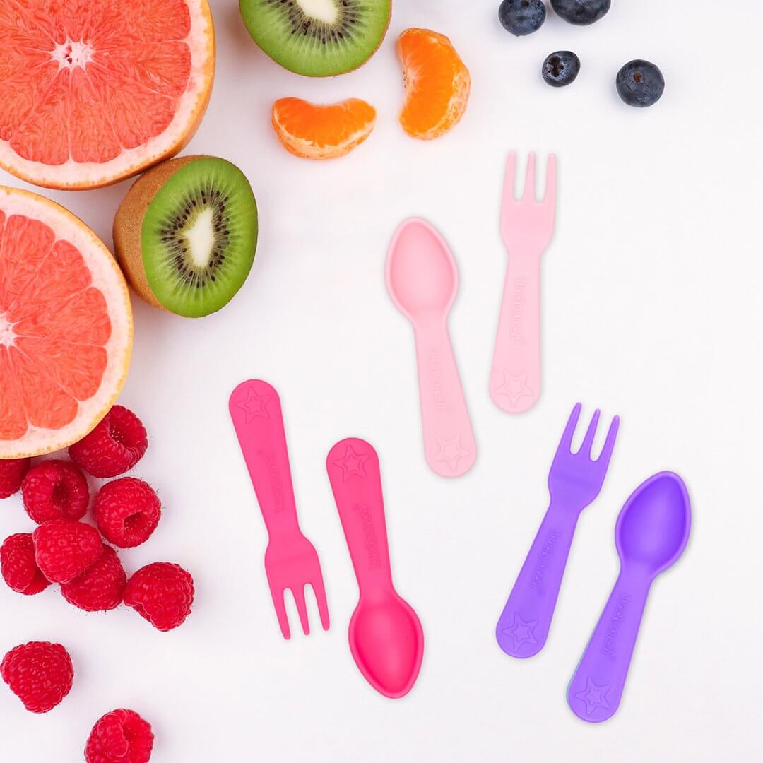 Lunch Punch Fork and Spoon Set Pink with Fruit