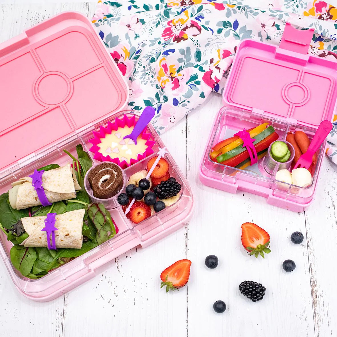 Lunch Punch lunch time fun bento set pink shown in luncboxes