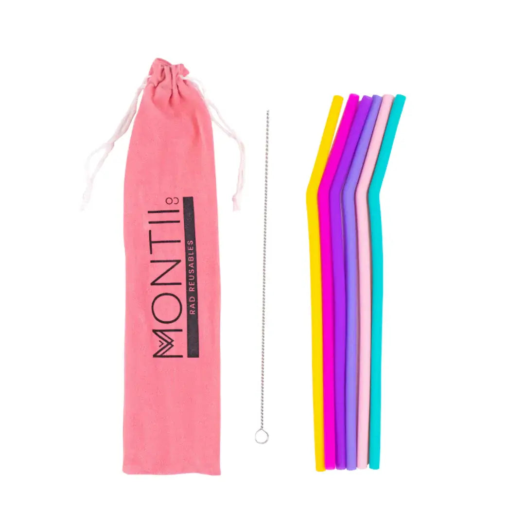 Silicone straw set by Montii with six bright coloured straws